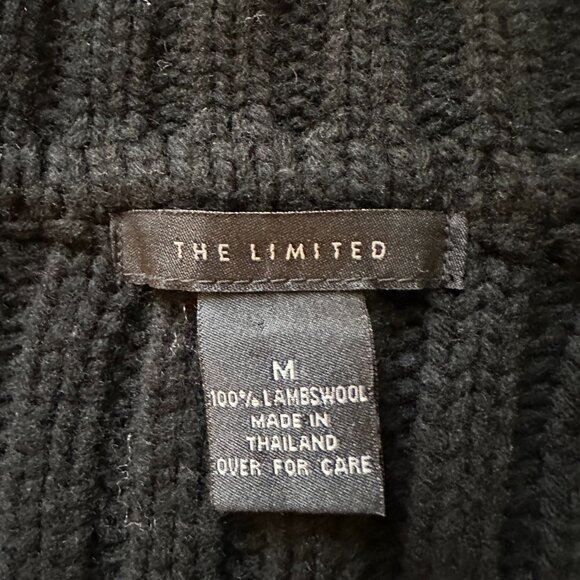 The Limited Sweater Womens Medium Cardigan 100% Lambswool Black Ribbed - Picture 3 of 9